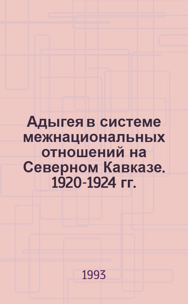 Адыгея в системе межнациональных отношений на Северном Кавказе. 1920-1924 гг. : Автореф. дис. на соиск. учен. степ. к.ист.н