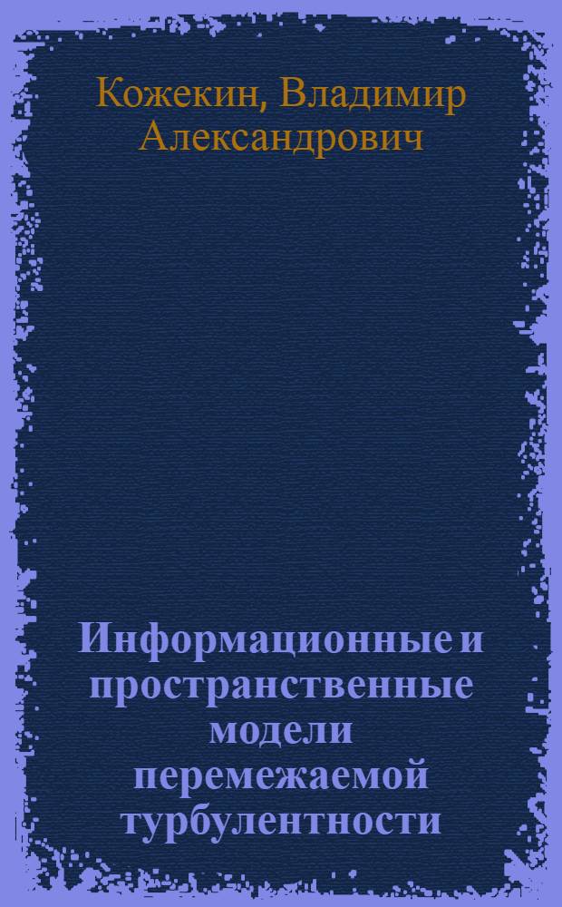 Информационные и пространственные модели перемежаемой турбулентности : Автореф. дис. на соиск. учен. степ. к.ф.-м.н
