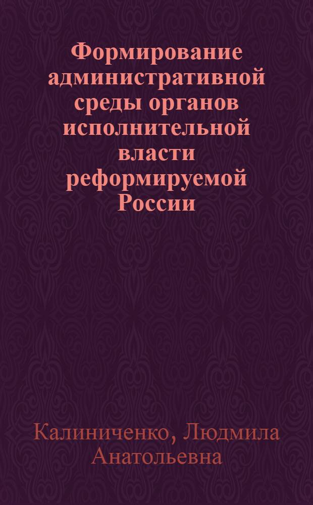 Формирование административной среды органов исполнительной власти реформируемой России:(Социол. анализ) : Автореф. дис. на соиск. учен. степ. к.социол.н. : Спец. 22.00.08