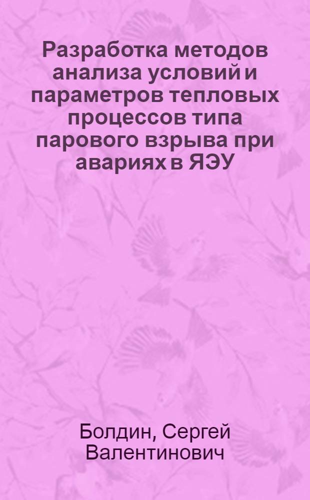 Разработка методов анализа условий и параметров тепловых процессов типа парового взрыва при авариях в ЯЭУ : Автореф. дис. на соиск. учен. степ. к.т.н. : Спец. 05.14.03