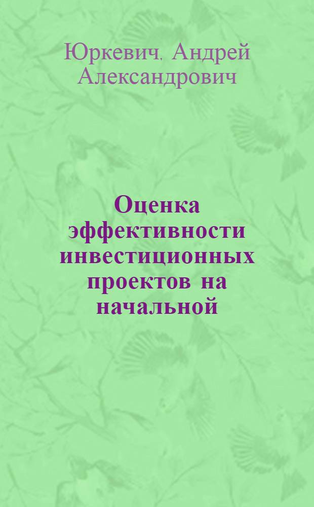 Оценка эффективности инвестиционных проектов на начальной (прединвестиционной) фазе проектного цикла : Автореф. дис. на соиск. учен. степ. к.э.н. : Спец. 08.00.05