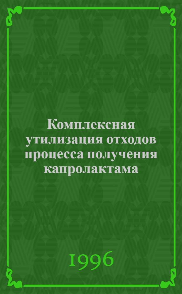 Комплексная утилизация отходов процесса получения капролактама : Автореф. дис. на соиск. учен. степ. к.х.н. : Спец. 05.17.04