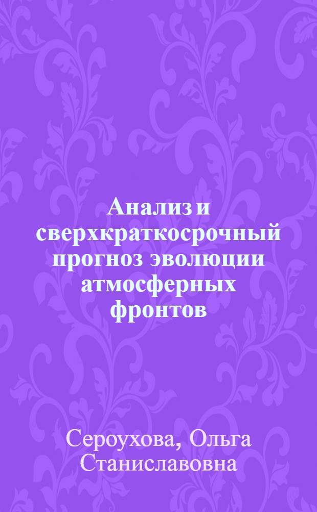 Анализ и сверхкраткосрочный прогноз эволюции атмосферных фронтов : Автореф. дис. на соиск. учен. степ. к.ф.-м.н. : Спец. 11.00.09