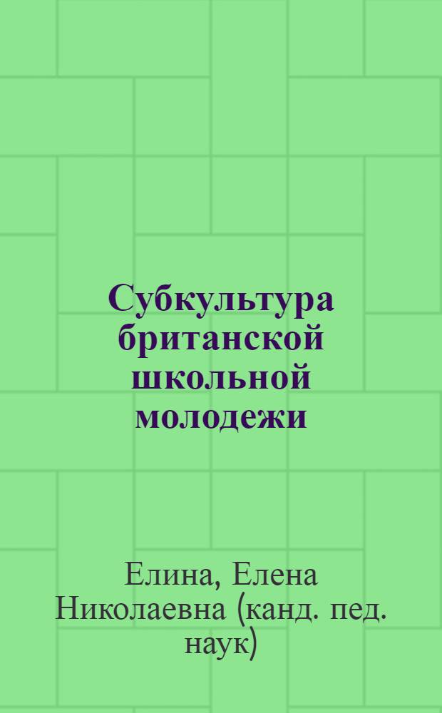 Субкультура британской школьной молодежи : Автореф. дис. на соиск. учен. степ. к.п.н. : Спец. 13.00.01