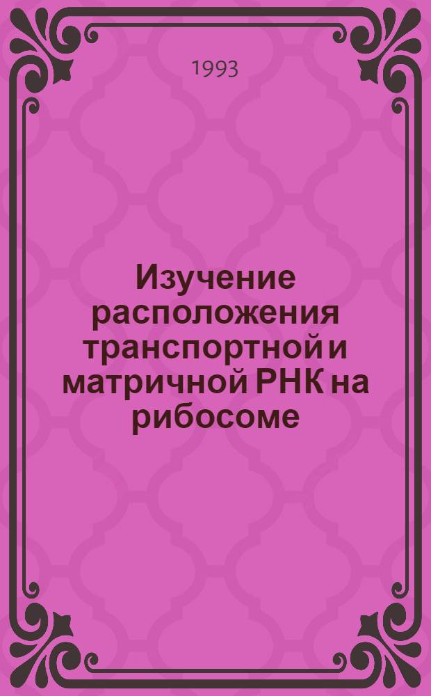 Изучение расположения транспортной и матричной РНК на рибосоме : Автореф. дис. на соиск. учен. степ. к.х.н. : Спец. 02.00.10