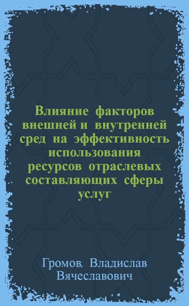 Влияние факторов внешней и внутренней сред на эффективность использования ресурсов отраслевых составляющих сферы услуг : автореферат диссертации на соискание ученой степени кандидата экономических наук : специальность 08.00.05 <Экономика и управление народным хозяйством по отраслям и сферам деятельности>