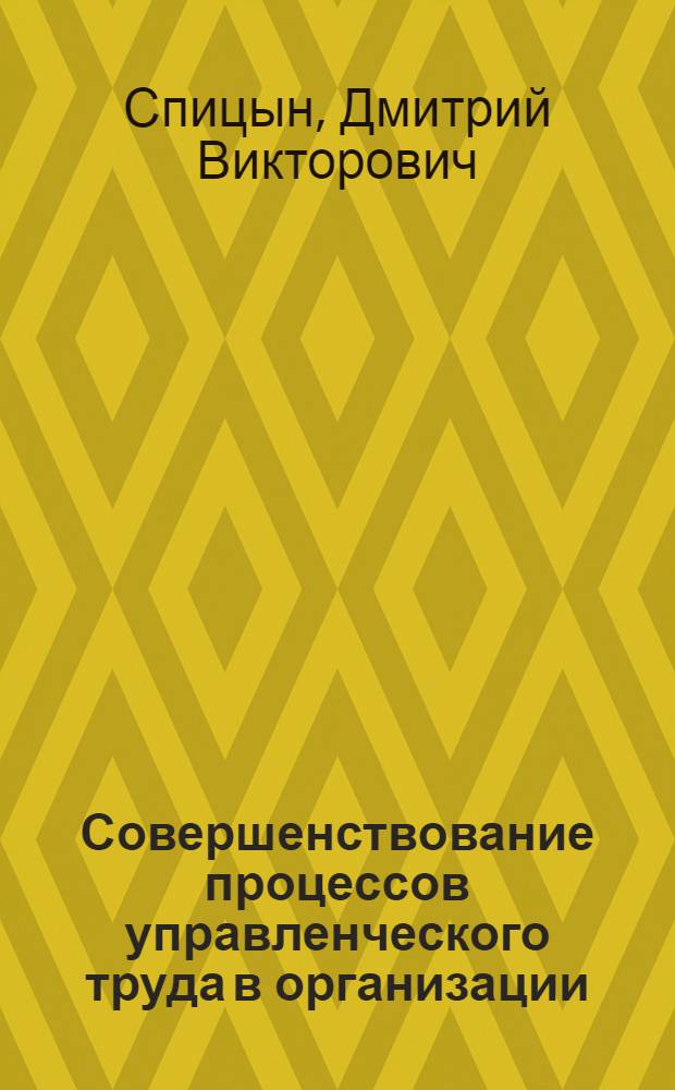 Совершенствование процессов управленческого труда в организации : автореферат диссертации на соискание ученой степени кандидата экономических наук : специальность 08.00.05 <Экономика и управление народным хозяйством по отраслям и сферам деятельности>