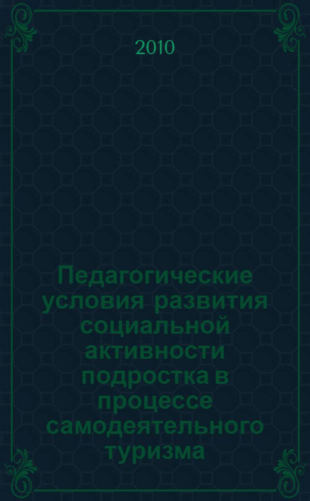 Педагогические условия развития социальной активности подростка в процессе самодеятельного туризма : автореферат диссертации на соискание ученой степени кандидата педагогических наук : специальность 13.00.01 <Общая педагогика, история педагогики и образования>