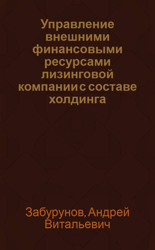 Управление внешними финансовыми ресурсами лизинговой компании с составе холдинга : автореферат диссертации на соискание ученой степени кандидата экономических наук : специальность 08.00.10 <Финансы, денежное обращение и кредит>