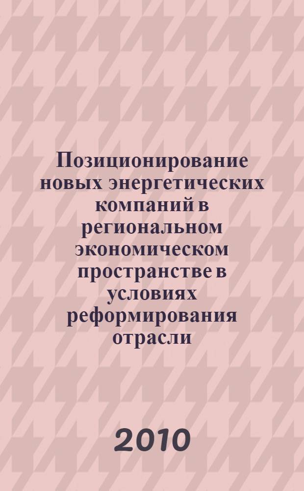 Позиционирование новых энергетических компаний в региональном экономическом пространстве в условиях реформирования отрасли : автореферат диссертации на соискание ученой степени кандидата экономических наук : специальность 08.00.05 <Экономика и управление народным хозяйством по отраслям и сферам деятельности>