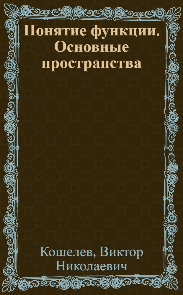 Понятие функции. Основные пространства : учебное пособие для студентов ННГУ, обучающихся по специальностям 010801 "Радиофизика и электроника", 090106 "Информационная безопасность телекоммуникационных систем"