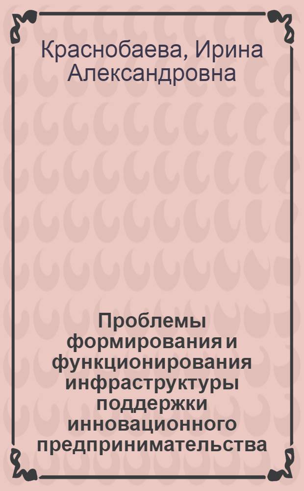 Проблемы формирования и функционирования инфраструктуры поддержки инновационного предпринимательства : монография