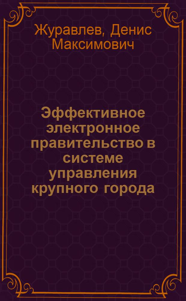 Эффективное электронное правительство в системе управления крупного города : автореферат диссертации на соискание ученой степени кандидата экономических наук : специальность 08.00.05 <Экономика и управление народным хозяйством по отраслям и сферам деятельности>
