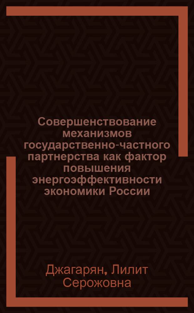 Совершенствование механизмов государственно-частного партнерства как фактор повышения энергоэффективности экономики России : автореферат диссертации на соискание ученой степени кандидата экономических наук : специальность 08.00.05 <Экономика и управление народным хозяйством по отраслям и сферам деятельности>