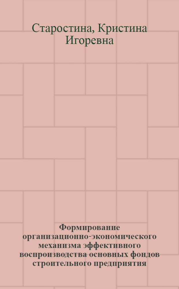 Формирование организационно-экономического механизма эффективного воспроизводства основных фондов строительного предприятия : автореферат диссертации на соискание ученой степени кандидата экономических наук : специальность 08.00.05 <Экономика и управление народным хозяйством по отраслям и сферам деятельности>