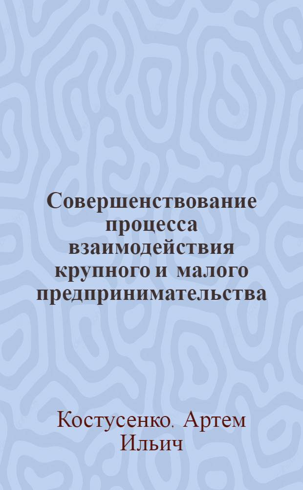 Совершенствование процесса взаимодействия крупного и малого предпринимательства : автореферат диссертации на соискание ученой степени кандидата экономических наук : специальность 08.00.05 <Экономика и управление народным хозяйством по отраслям и сферам деятельности>