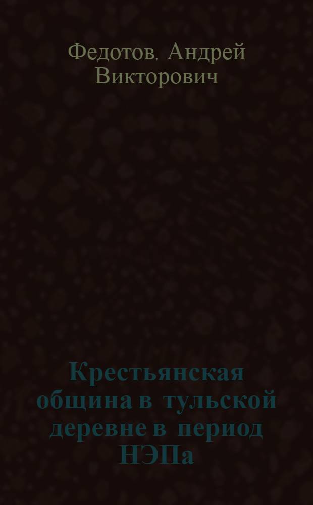 Крестьянская община в тульской деревне в период НЭПа (1921-1928 гг.) : автореферат диссертации на соискание ученой степени кандидата исторических наук : специальность 07.00.02 <Отечественная история>
