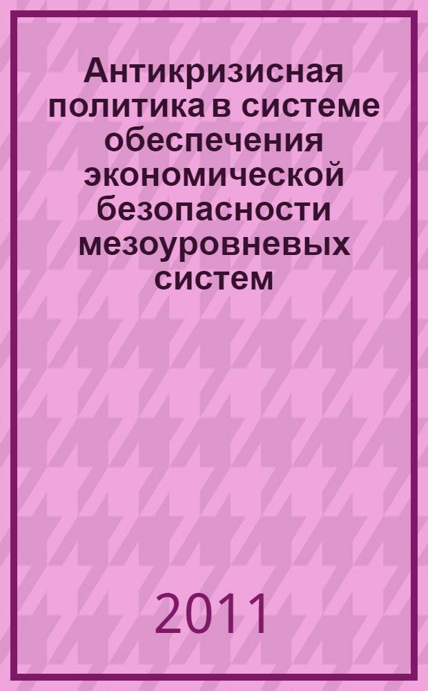 Антикризисная политика в системе обеспечения экономической безопасности мезоуровневых систем : автореферат диссертации на соискание ученой степени кандидата экономических наук : специальность 08.00.05 <Экономика и управление народным хозяйством по отраслям и сферам деятельности>