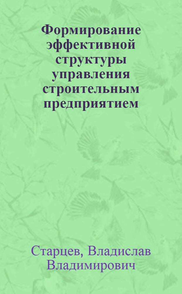 Формирование эффективной структуры управления строительным предприятием : автореферат диссертации на соискание ученой степени кандидата экономических наук : специальность 08.00.05 <Экономика и управление народным хозяйством по отраслям и сферам деятельности>