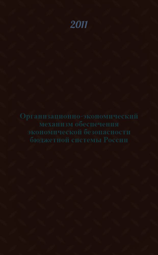 Организационно-экономический механизм обеспечения экономической безопасности бюджетной системы России : автореферат диссертации на соискание ученой степени кандидата экономических наук : специальность 08.00.05 <Экономика и управление народным хозяйством по отраслям и сферам деятельности>