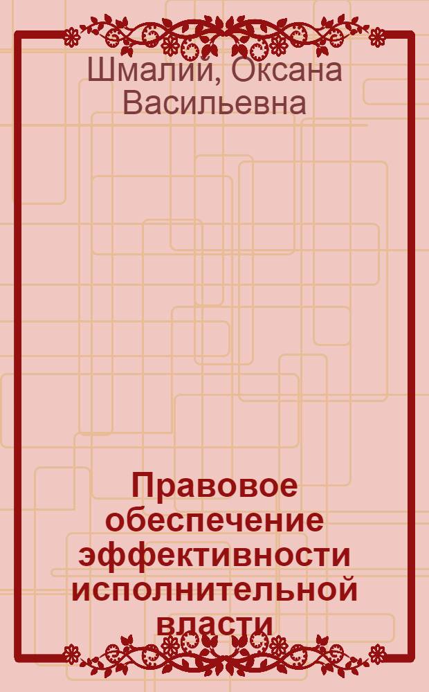 Правовое обеспечение эффективности исполнительной власти : (теоретико-методологические аспекты) : автореферат диссертации на соискание ученой степени доктора юридических наук : специальность 12.00.14 <Административное право, финансовое право, информационное право>