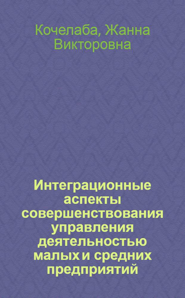 Интеграционные аспекты совершенствования управления деятельностью малых и средних предприятий : автореферат диссертации на соискание ученой степени кандидата экономических наук : специальность 08.00.05 <Экономика и управление народным хозяйством по отраслям и сферам деятельности>