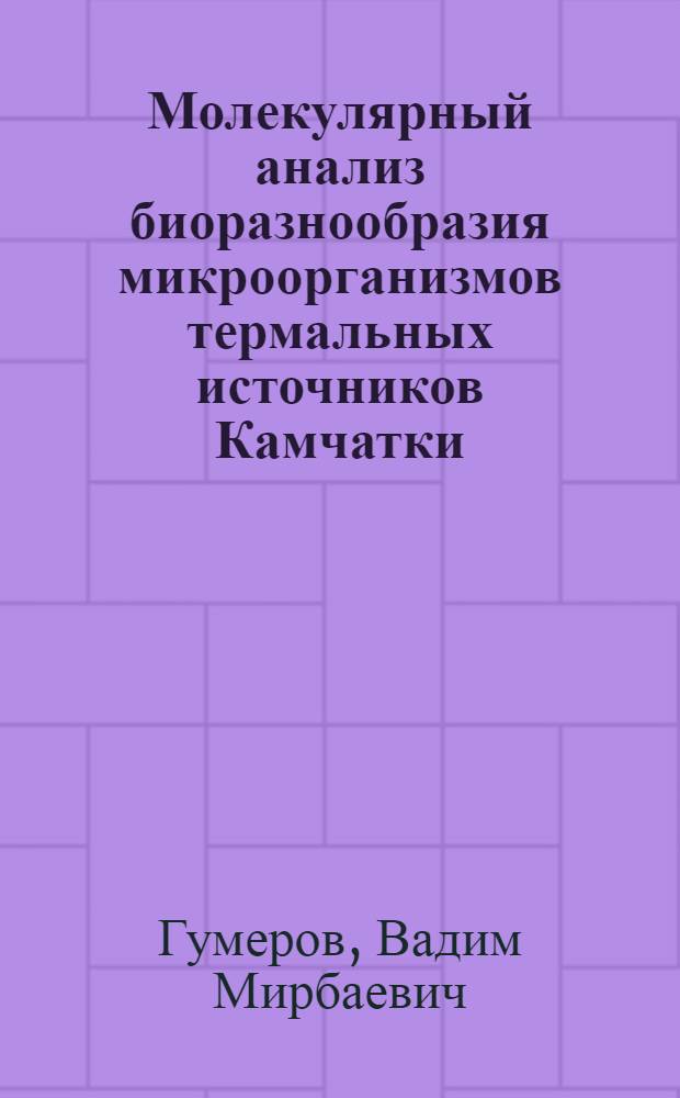 Молекулярный анализ биоразнообразия микроорганизмов термальных источников Камчатки : автореферат диссертации на соискание ученой степени кандидата биологических наук : специальность 03.01.03 <Молекулярная биология>