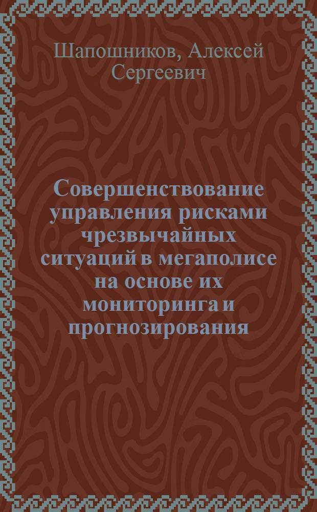 Совершенствование управления рисками чрезвычайных ситуаций в мегаполисе на основе их мониторинга и прогнозирования : автореферат диссертации на соискание ученой степени кандидата технических наук : специальность 05.13.10 <Управление в социальных и экономических системах>