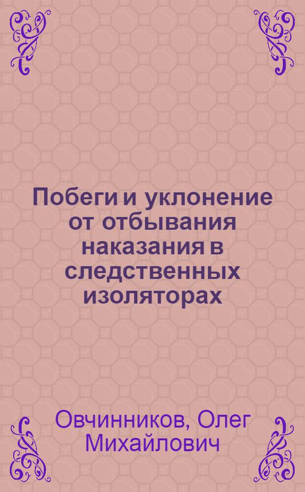 Побеги и уклонение от отбывания наказания в следственных изоляторах : лекция