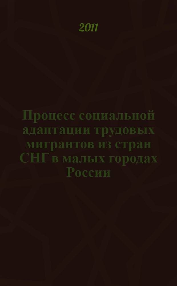 Процесс социальной адаптации трудовых мигрантов из стран СНГ в малых городах России : (на примере Ивановской области) : автореферат диссертации на соискание ученой степени кандидата социологических наук : специальность 22.00.04 <Социальная структура, социальные институты и процессы>