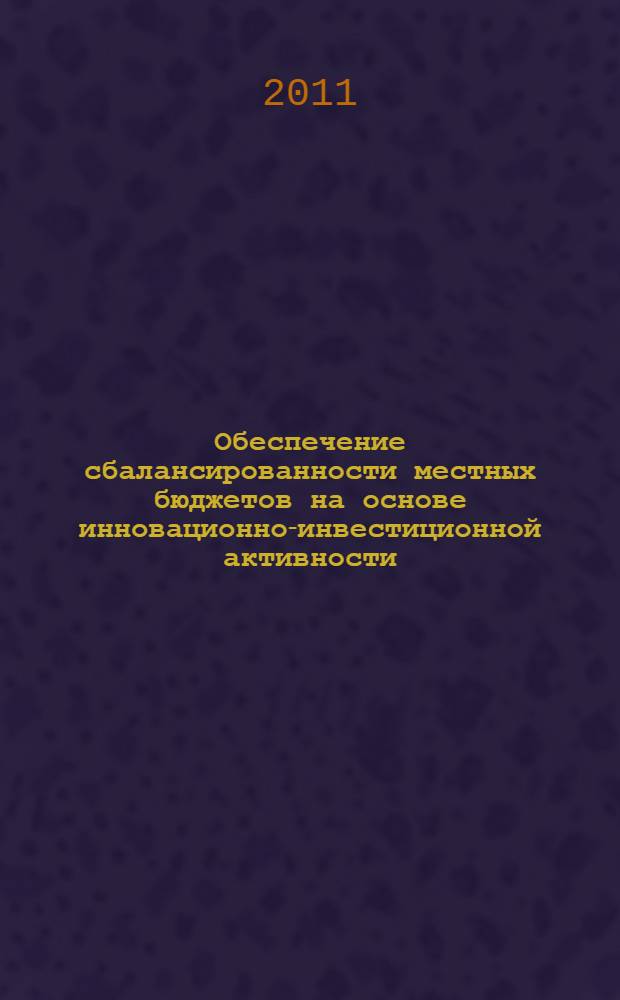 Обеспечение сбалансированности местных бюджетов на основе инновационно-инвестиционной активности : монография