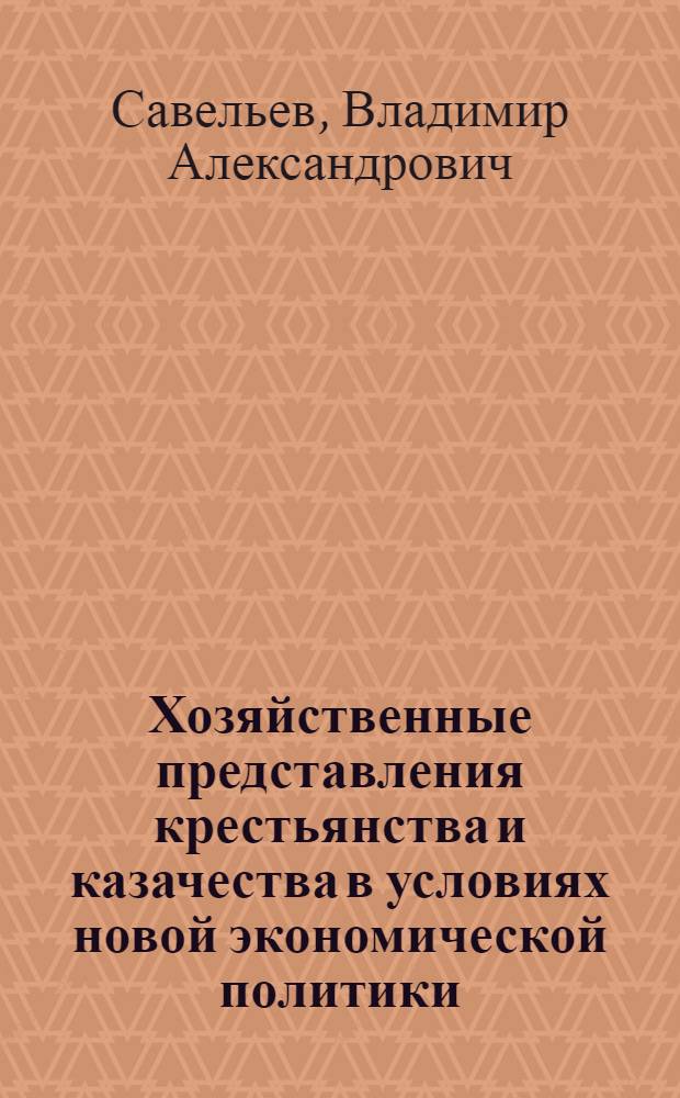 Хозяйственные представления крестьянства и казачества в условиях новой экономической политики: особенности трансформации (на материалах Дона и Кубани) : монография