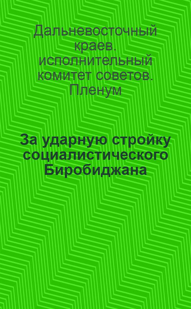 За ударную стройку социалистического Биробиджана : Стеногр. материалы 3 пленума Далькрайисполкома