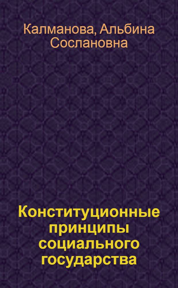 Конституционные принципы социального государства : автореф. дис. на соиск. учен. степ. к. ю. н. : специальность 12.00.02 <Конституционное право; муниципальное право>