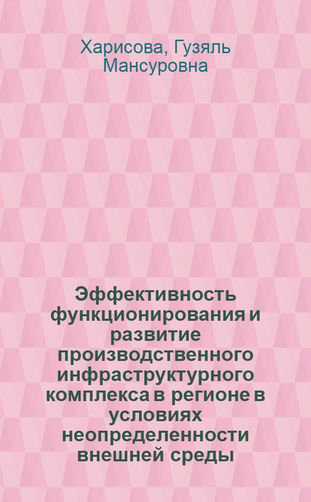 Эффективность функционирования и развитие производственного инфраструктурного комплекса в регионе в условиях неопределенности внешней среды (на примере Республики Татарстан) : монография