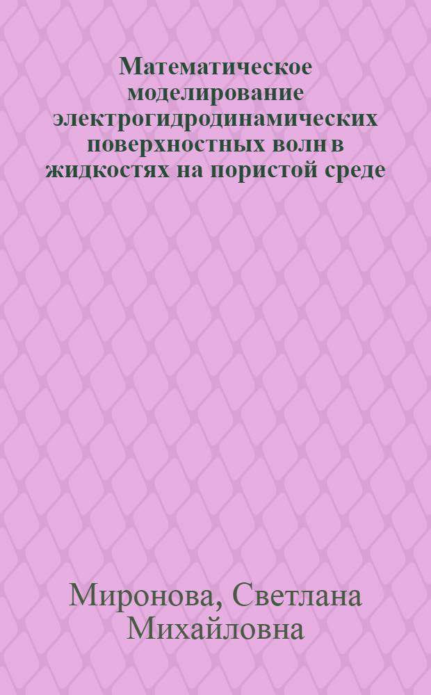 Математическое моделирование электрогидродинамических поверхностных волн в жидкостях на пористой среде : автореф. дис. на соиск. учен. степ. к. ф.-м. н. : специальность 05.13.18 <Математическое моделирование, численные методы и комплексы программ>