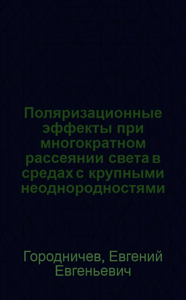 Поляризационные эффекты при многократном рассеянии света в средах с крупными неоднородностями : автореф. дис. на соиск. учен. степ. д. ф.-м. н. : специальность 01.04.02 <Теоретическая физика>