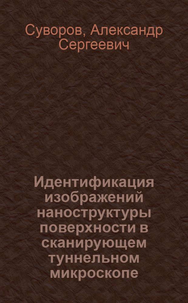 Идентификация изображений наноструктуры поверхности в сканирующем туннельном микроскопе : автореф. дис. на соиск. учен. степ. к. ф.-м. н. : специальность 05.11.14 <Технология приборостроения> ; специальность 05.11.13 <Приборы и методы контроля природной среды, веществ, материалов и изделий>