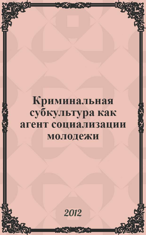 Криминальная субкультура как агент социализации молодежи : автореф. дис. на соиск. учен. степ. к. социол. н. : специальность 22.00.06 <Социология культуры>