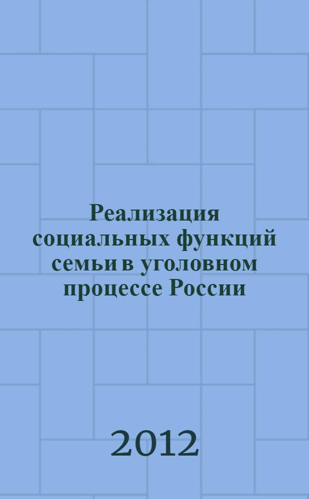 Реализация социальных функций семьи в уголовном процессе России : монография