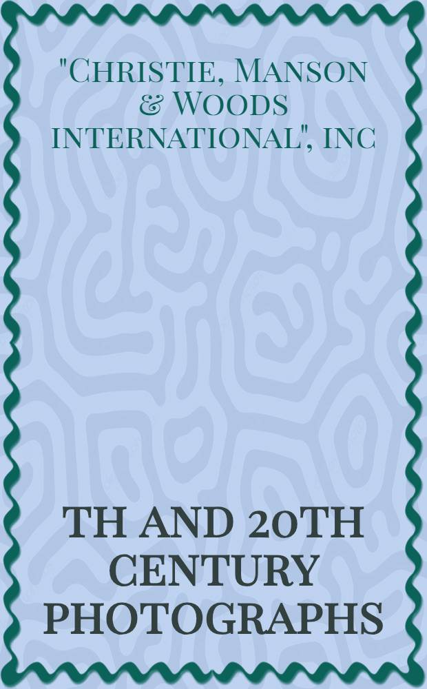 19th and 20th century photographs : The properties of the Museum of mod. art, New York a. from various sources : A cat. of publ. auction, New York, Nov. 11, 1986 = Фотографии 19-20в. Христи.
