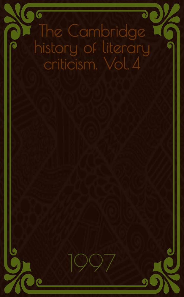 The Cambridge history of literary criticism. Vol. 4 : The eighteenth century