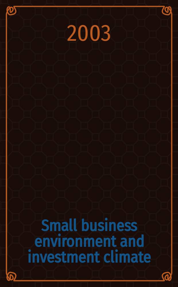 Small business environment and investment climate = Малый бизнес и инвестиционный климат