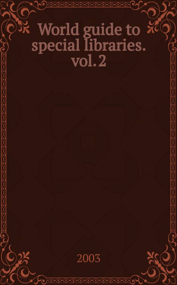 World guide to special libraries. vol. 2 : Libraries M - Z. Index