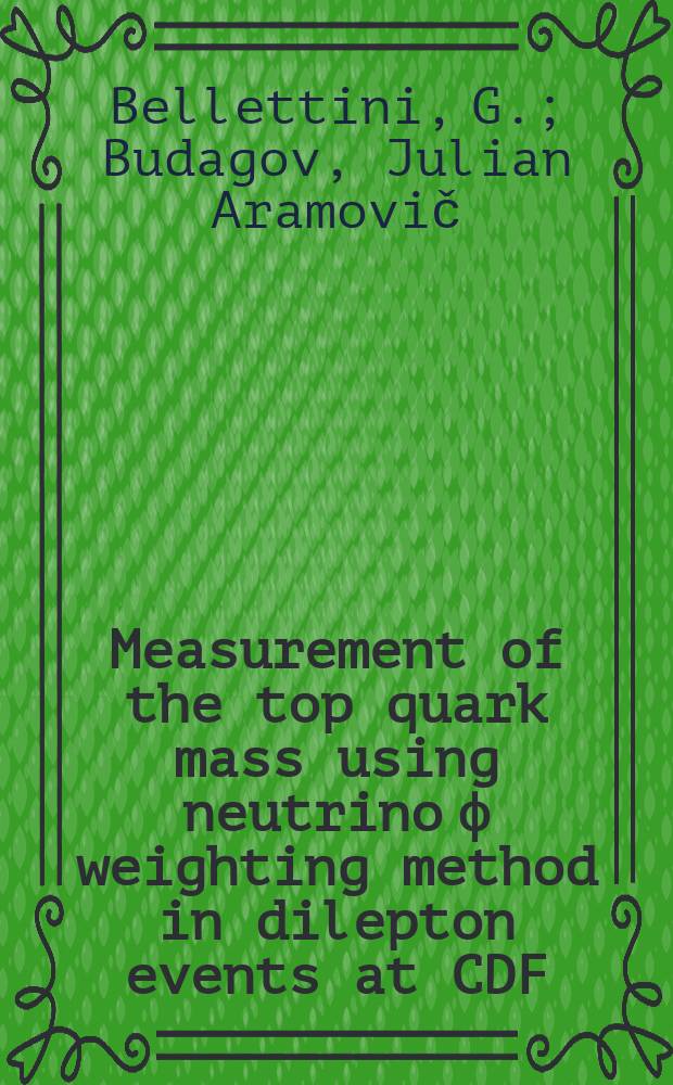 Measurement of the top quark mass using neutrino ф weighting method in dilepton events at CDF
