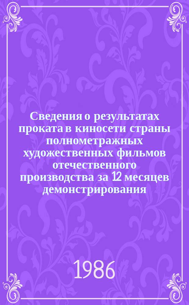 Сведения о результатах проката в киносети страны полнометражных художественных фильмов отечественного производства за 12 месяцев демонстрирования. 1984, Кв.4 : (По данным на 1 апр.. 1986 г.)