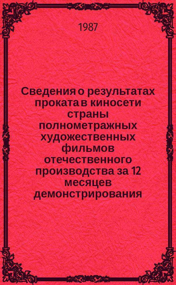 Сведения о результатах проката в киносети страны полнометражных художественных фильмов отечественного производства за 12 месяцев демонстрирования. 1986, Кв.1 : (По данным на 1 июля 1987 г.)