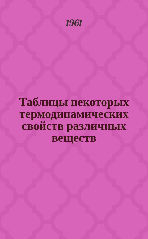 Таблицы некоторых термодинамических свойств различных веществ