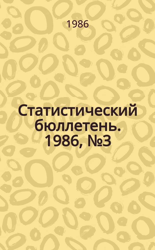 Статистический бюллетень. 1986, №3(169) : Некоторые итоги выполнения государственного плана экономического и социального развития отраслей народного хозяйства республики за январь-сентябрь 1986 года
