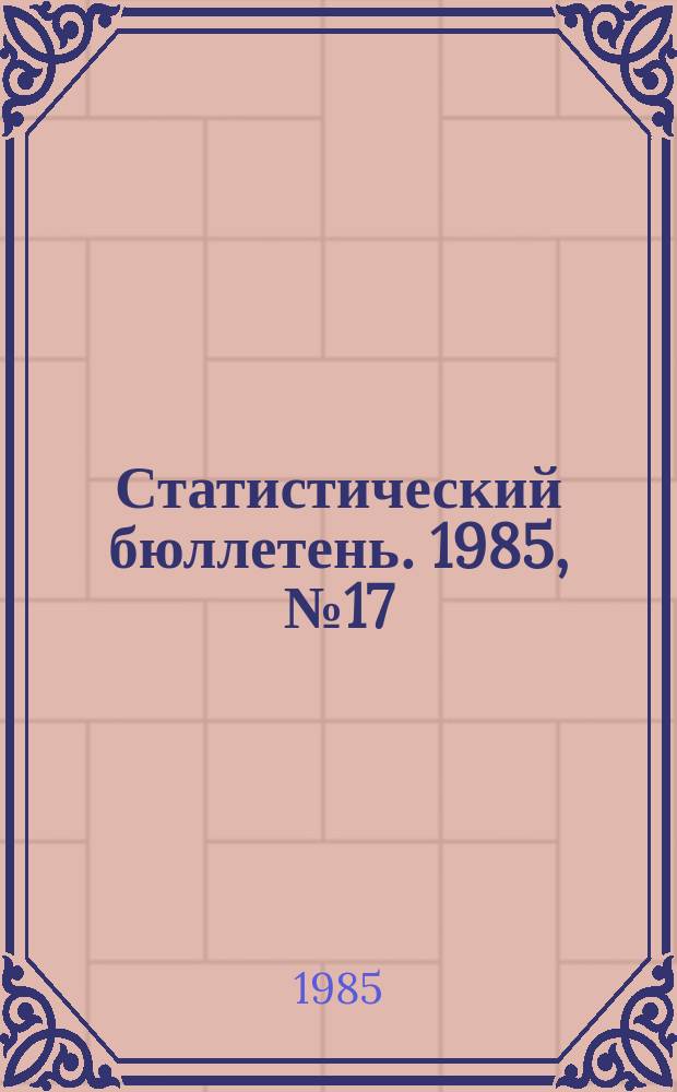 Статистический бюллетень. 1985, №17(902) : Выполнение государственного плана по основным показателям развития отдельных отраслей народного хозяйства РСФСР